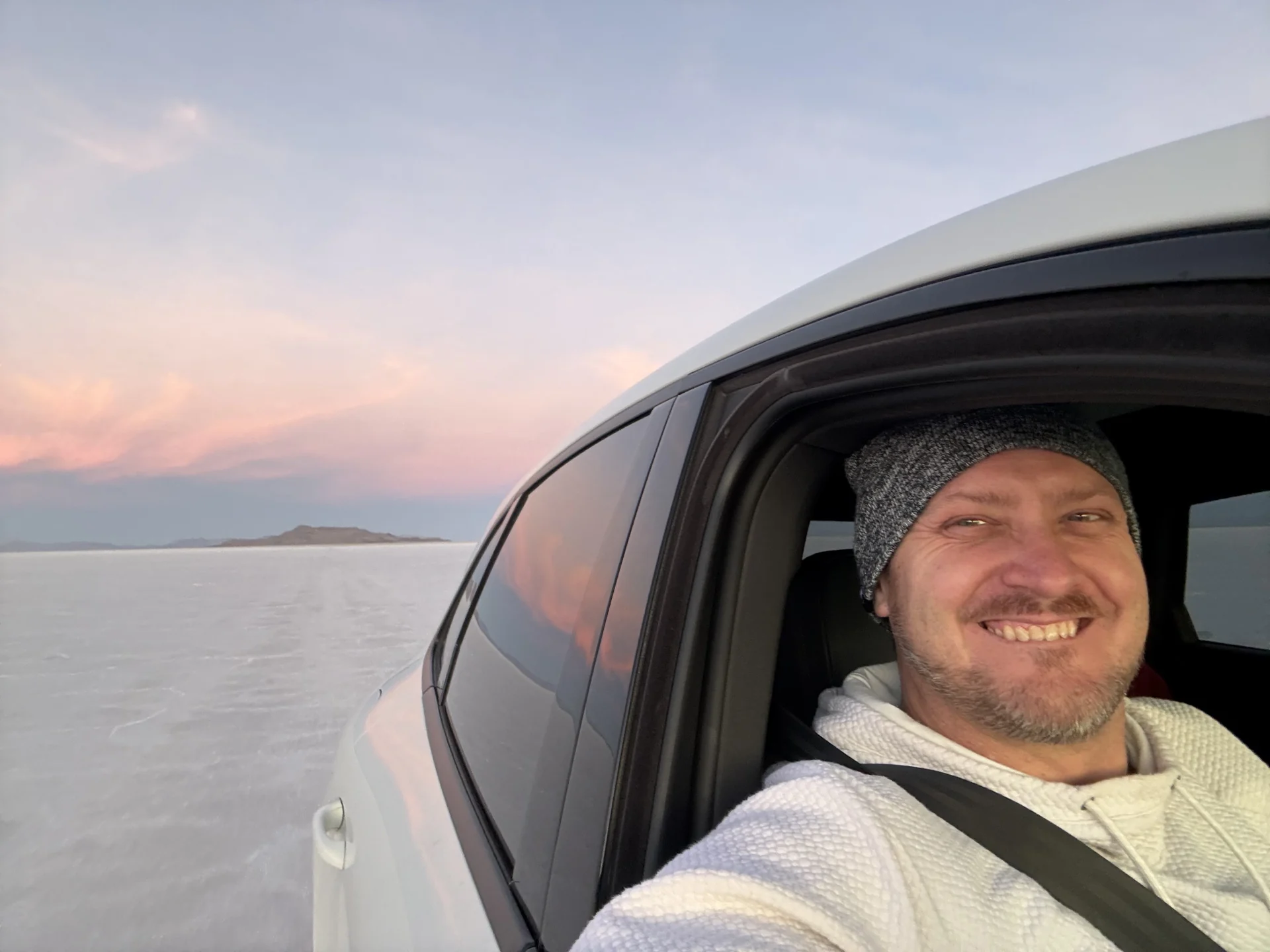 Will Stuckenberg on the salt flats at sunset