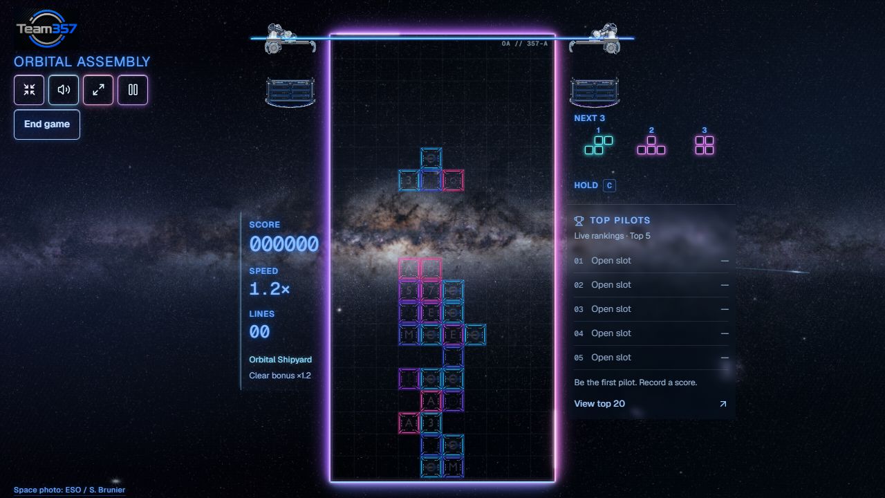 Orbital Assembly gameplay in progress