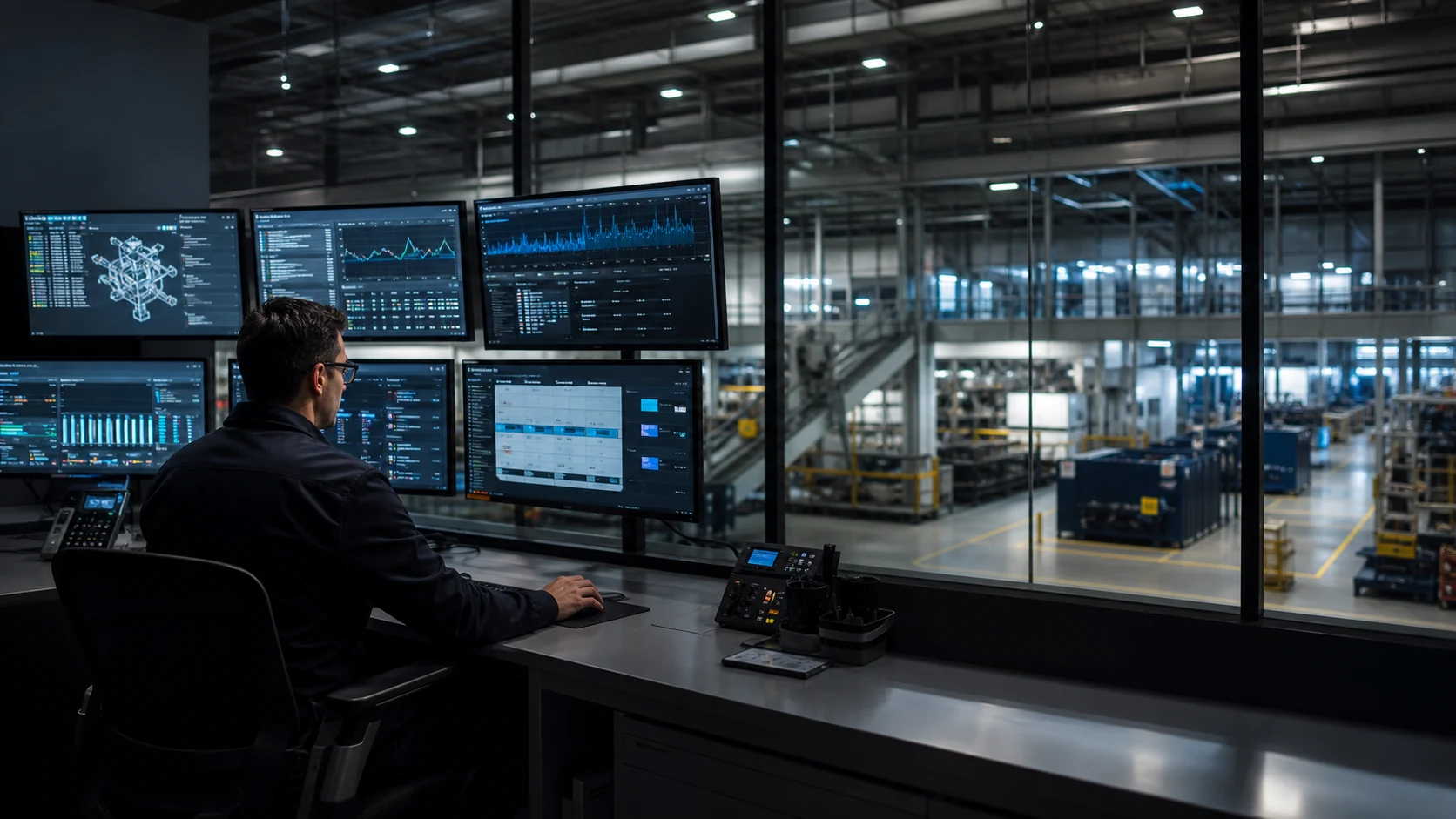 Operator using connected software and analytics to supervise an active industrial facility
